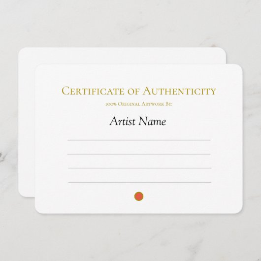 Certificate of Authenticity for Art, Sold Red Dot  招待状 (正面/裏面)