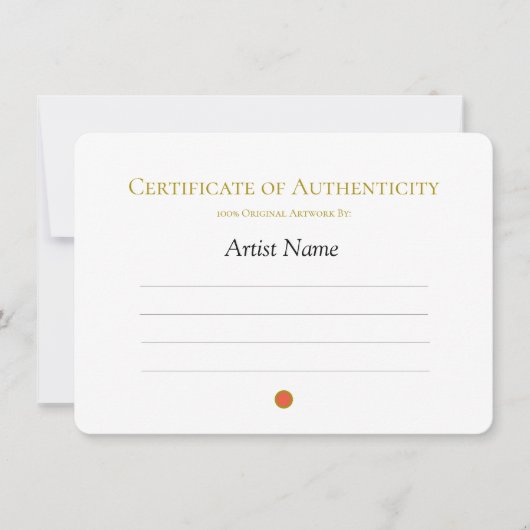 Certificate of Authenticity for Art, Sold Red Dot  招待状 (正面)