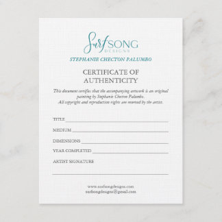 Certificate of Authenticity For Artwork 招待状