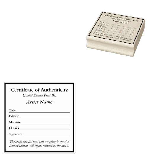 Certificate of Authenticity for Prints  ラバースタンプ (押印)