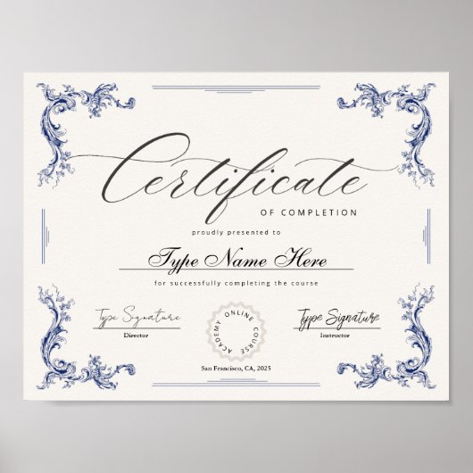 Certificate of completion, appreciation diploma ポスター (正面)