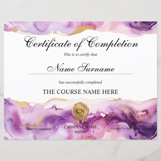 Certificate of Completion Award Course Beauty (正面)
