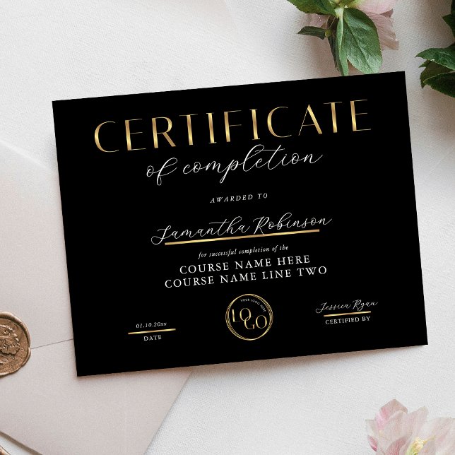 Certificate of Completion Black & Gold Logo Award (クリエイターアップロード済み)