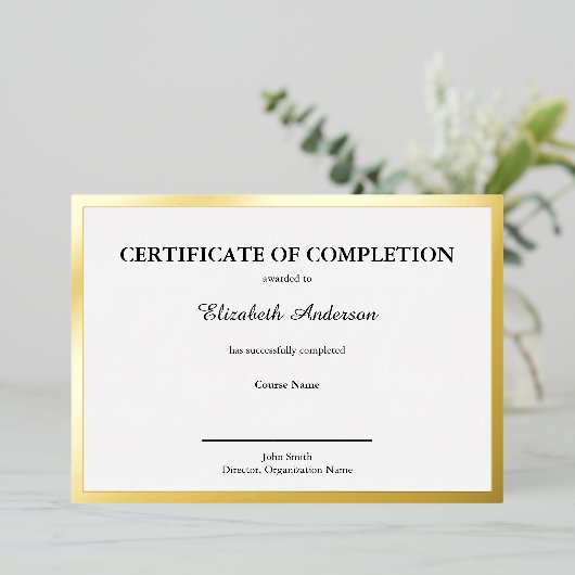 Certificate of Completion Black White & Gold Card 箔シーズンカード (立ち正面)