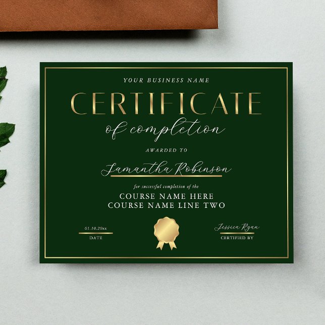 Certificate of Completion Green & Gold Badge Award (クリエイターアップロード済み)