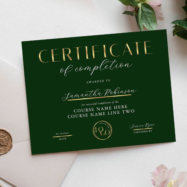 Certificate of Completion Green & Gold Logo Award (クリエイターアップロード済み)