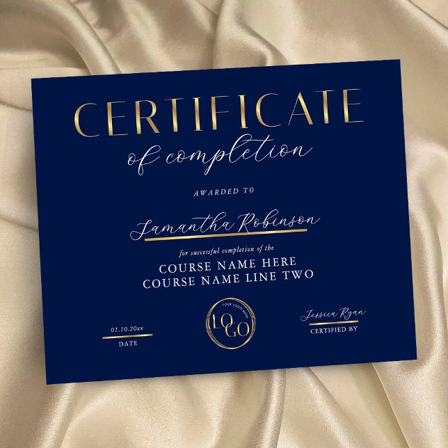 Certificate of Completion Navy & Gold Logo Award (クリエイターアップロード済み)