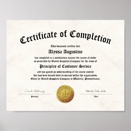 Certificate of Completion Print ポスター (正面)