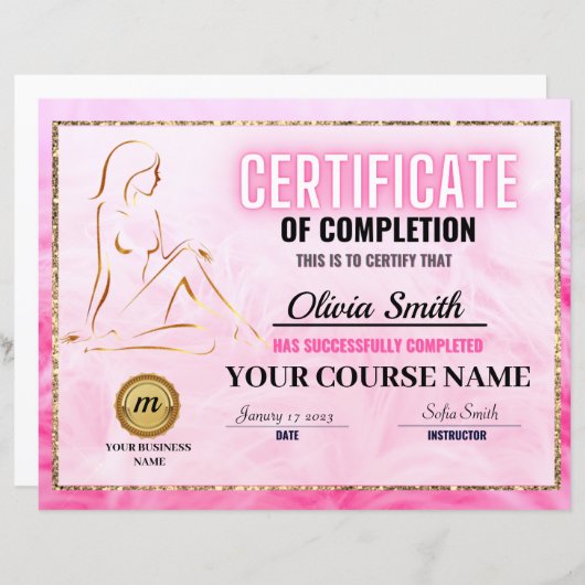 Certificate of Completion Template, Body Sculpting (正面/裏面)