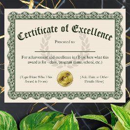 Certificate of Excellence（優秀証明書）、カスタマイズ可能8.5x11