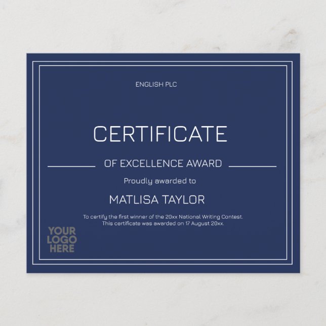 Certificate of Excellence Awardネイビーアドロゴ (正面)