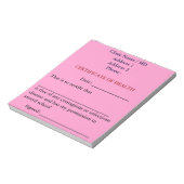 Certificate of Health Notepad (Pink) ノートパッド (回転)