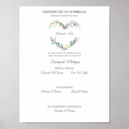 Certificate of Marriage Floral Heart in Pink ポスター