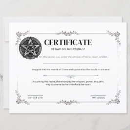 Certificate of Naming and Passage 