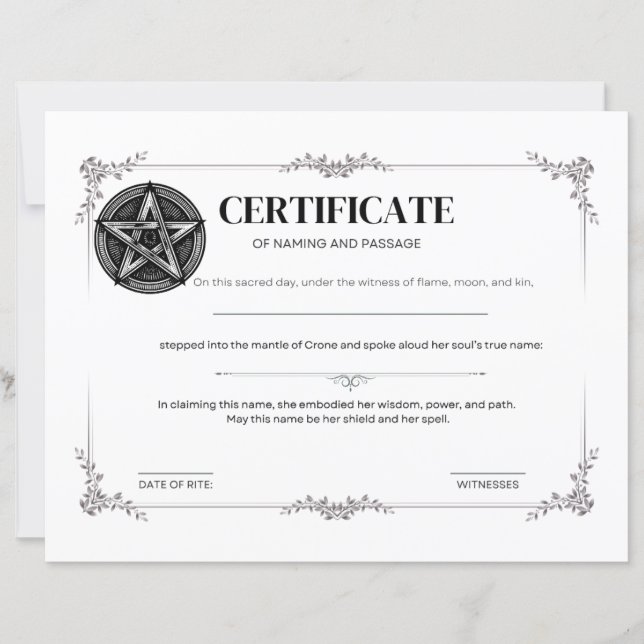 Certificate of Naming and Passage  (正面)