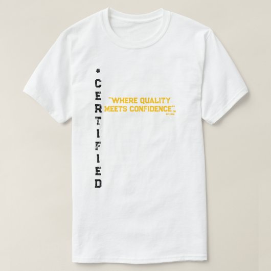 #CERTIFIEDユニセックス金ゴールドBLK Tシャツ (デザイン正面)