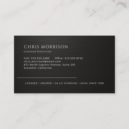 Certified Electrician Metallic Silver Black 名刺 (裏面)