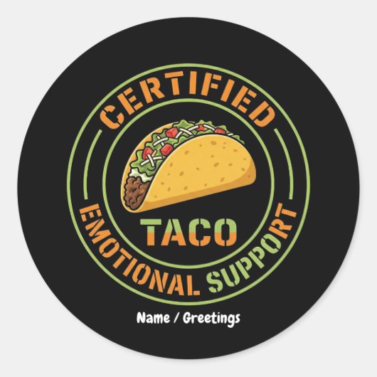 Certified Emotional Support Taco Funny Foodie  ラウンドシール (正面)