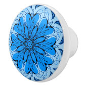 Ceruleanとライトブルーの幾何学的なフラワーパターン セラミックノブ (右)