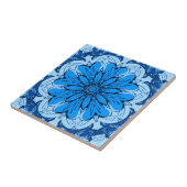 Ceruleanとライトブルーの幾何学的なフラワーパターン タイル (側面)