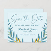 Cerulean Blue葉 Wedding日付カードを保存 セーブザデート (正面/裏面)