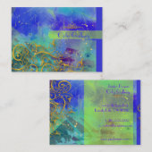 Cerulean Blue、抽象芸術/フェイク金ゴールド·フィリグリーが旋回 名刺 (正面/裏面)