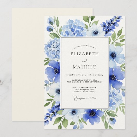 Cerulean Blue Dreamy Spring Wedding 招待状 (正面/裏面)