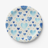 Cerulean Dream Watercolor Hearts Pattern ペーパープレート (正面)
