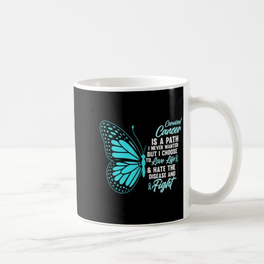 Cervical Cancer Awareness Butterfly Quote Suprt  コーヒーマグカップ (右)
