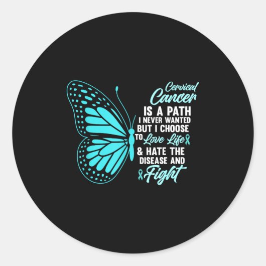 Cervical Cancer Awareness Butterfly Quote Suprt  ラウンドシール (正面)