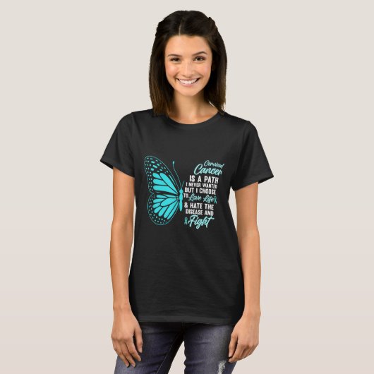 Cervical Cancer Awareness Butterfly Quote Suprt  Tシャツ (正面フル)