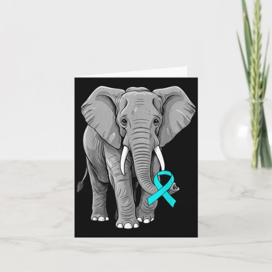Cervical Cancer Awareness Elephant Ribbon Teal Men カード (正面)