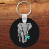 Cervical Cancer Awareness Elephant Ribbon Teal Men キーホルダー (正面)