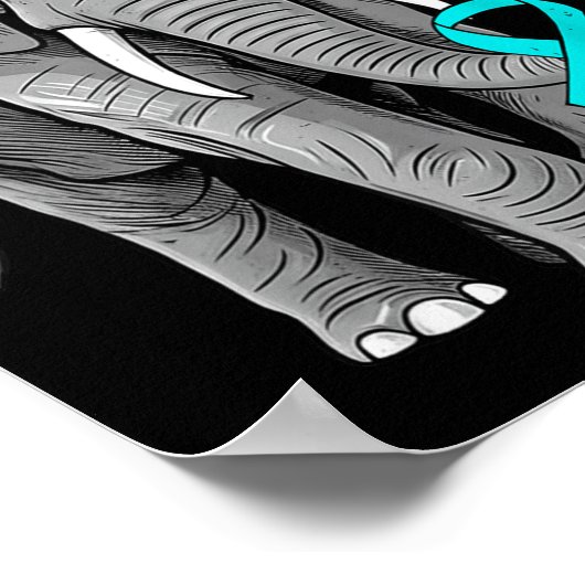 Cervical Cancer Awareness Elephant Ribbon Teal Men ポスター (角)