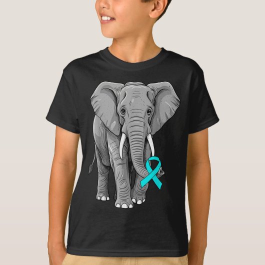 Cervical Cancer Awareness Elephant Ribbon Teal Men Tシャツ (正面)