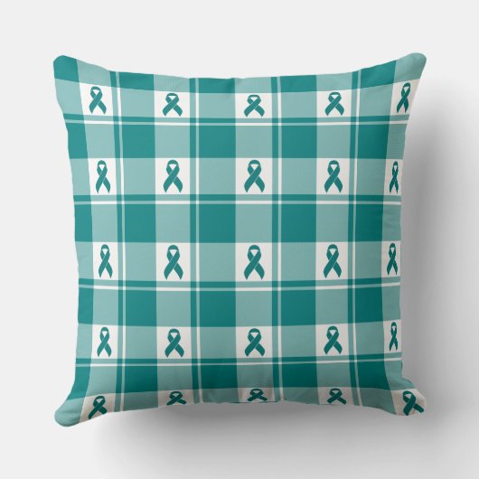 Cervical Cancer Awareness Plaid Teal Ribbon クッション (裏面)
