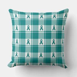Cervical Cancer Awareness Plaid Teal Ribbon クッション