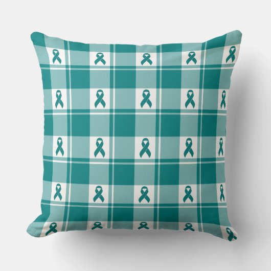 Cervical Cancer Awareness Plaid Teal Ribbon クッション (正面)