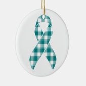 Cervical Cancer Awareness Plaid Teal Ribbon セラミックオーナメント (右)