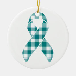 Cervical Cancer Awareness Plaid Teal Ribbon セラミックオーナメント