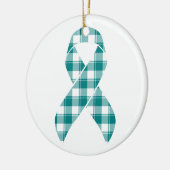 Cervical Cancer Awareness Plaid Teal Ribbon セラミックオーナメント (左)