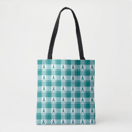 Cervical Cancer Awareness Plaid Tote, Teal Ribbon トートバッグ