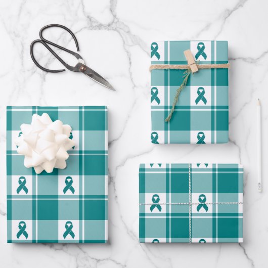Cervical Cancer Awareness Plaid Wrapping Paper  ラッピングペーパーシート (正面)