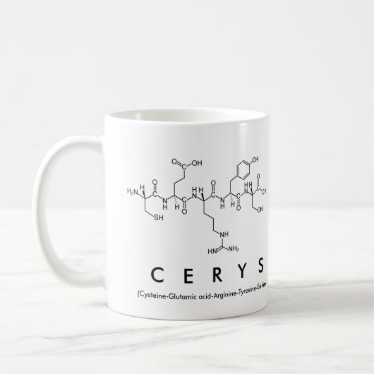Cerysペプチド名mug コーヒーマグカップ (左)