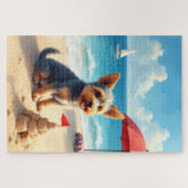 Cesky Terrier Beach Sandcastle Scene ジグソーパズル (横)