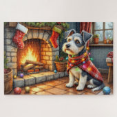 Cesky Terrier Fireplace with Christmas Lights ジグソーパズル (横)