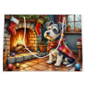 Cesky Terrier Fireplace with Christmas Lights ラージペーパーバッグ (正面)
