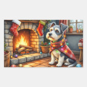 Cesky Terrier Fireplace with Christmas Lights 長方形シール (正面)