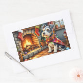 Cesky Terrier Fireplace with Christmas Lights 長方形シール (封筒)