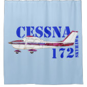 Cessna 172 Skyhawk Illustration Bold Text Design シャワーカーテン (正面)